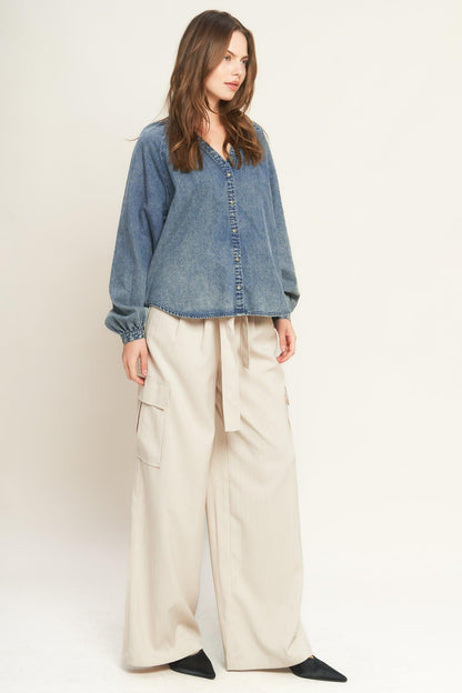 MUSING ABOUT YOU DENIM TOP Flying Tomato