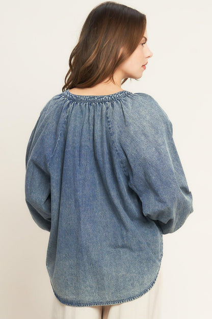 MUSING ABOUT YOU DENIM TOP Flying Tomato