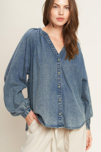 MUSING ABOUT YOU DENIM TOP Flying Tomato