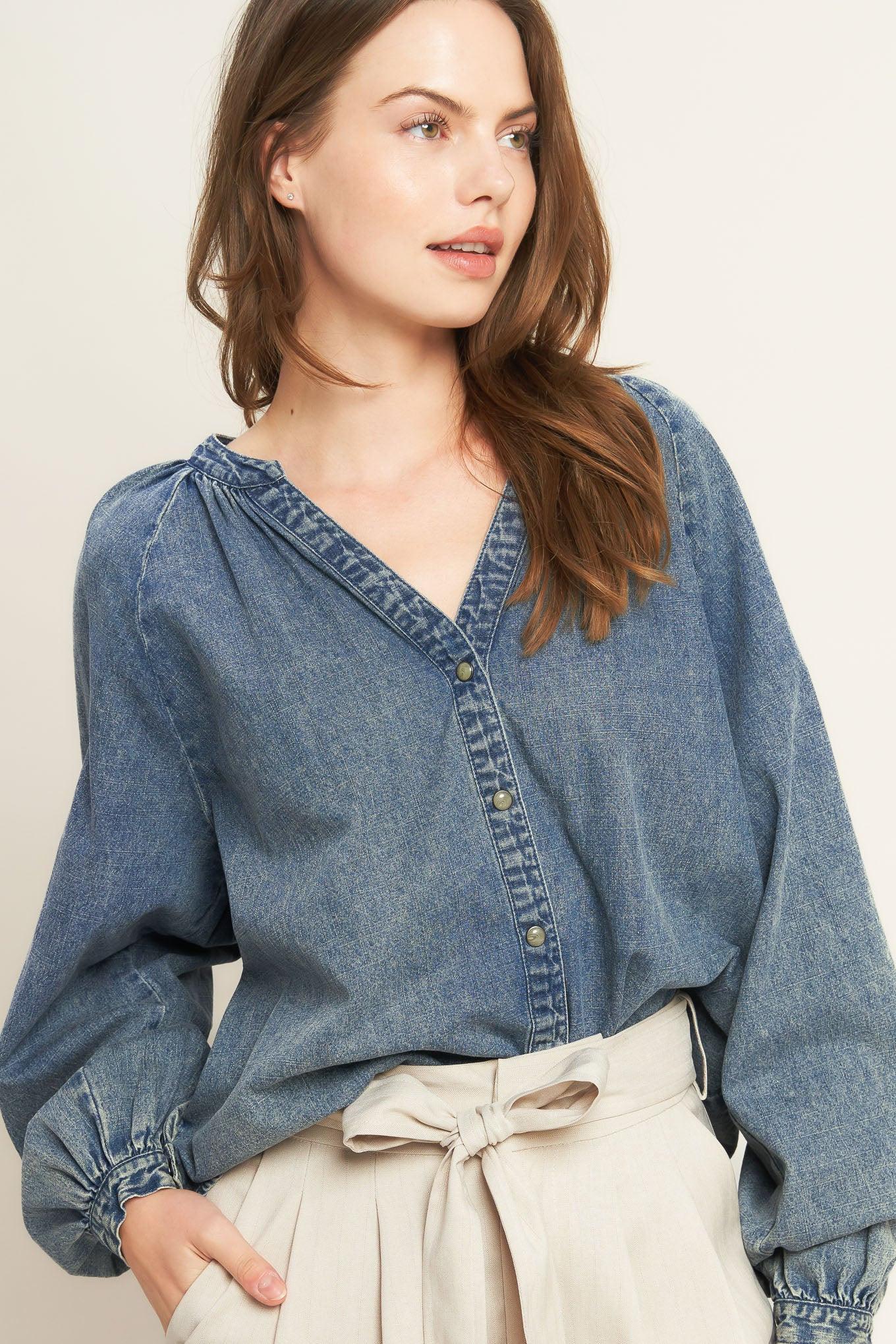 MUSING ABOUT YOU DENIM TOP Flying Tomato