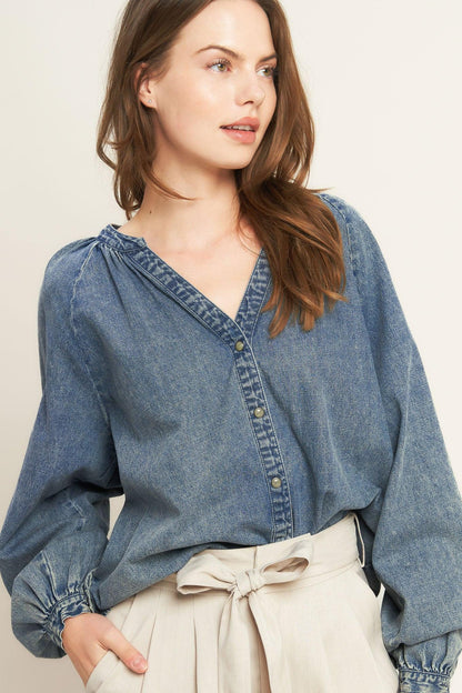MUSING ABOUT YOU DENIM TOP Flying Tomato