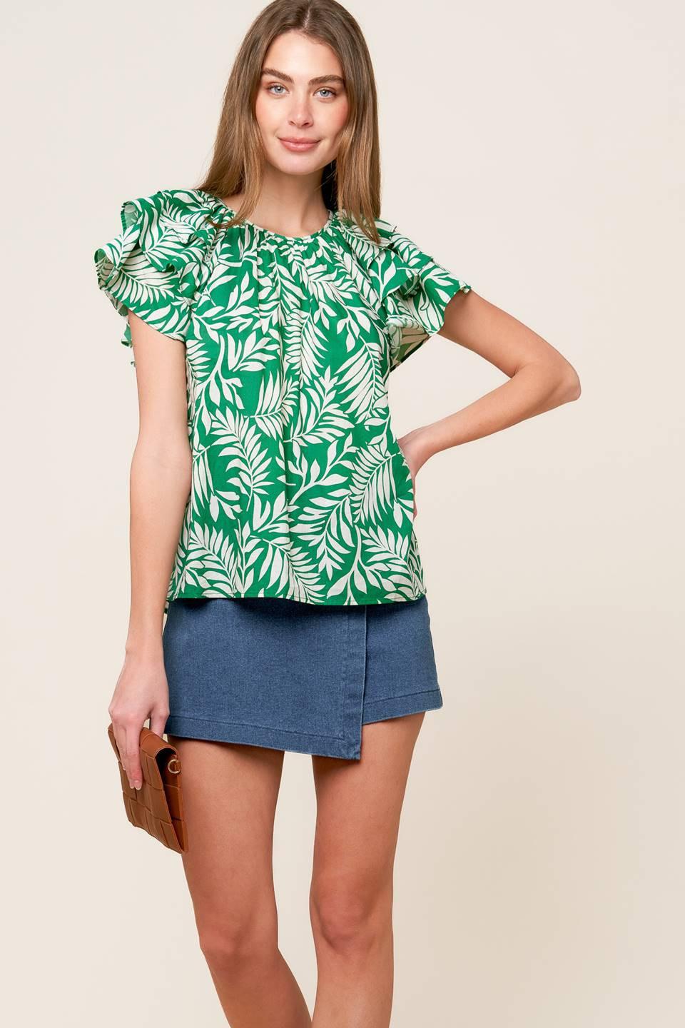 ROAMING AROUND GREEN WOVEN TOP Flying Tomato