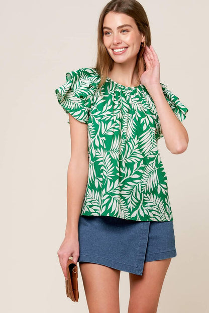 ROAMING AROUND GREEN WOVEN TOP Flying Tomato
