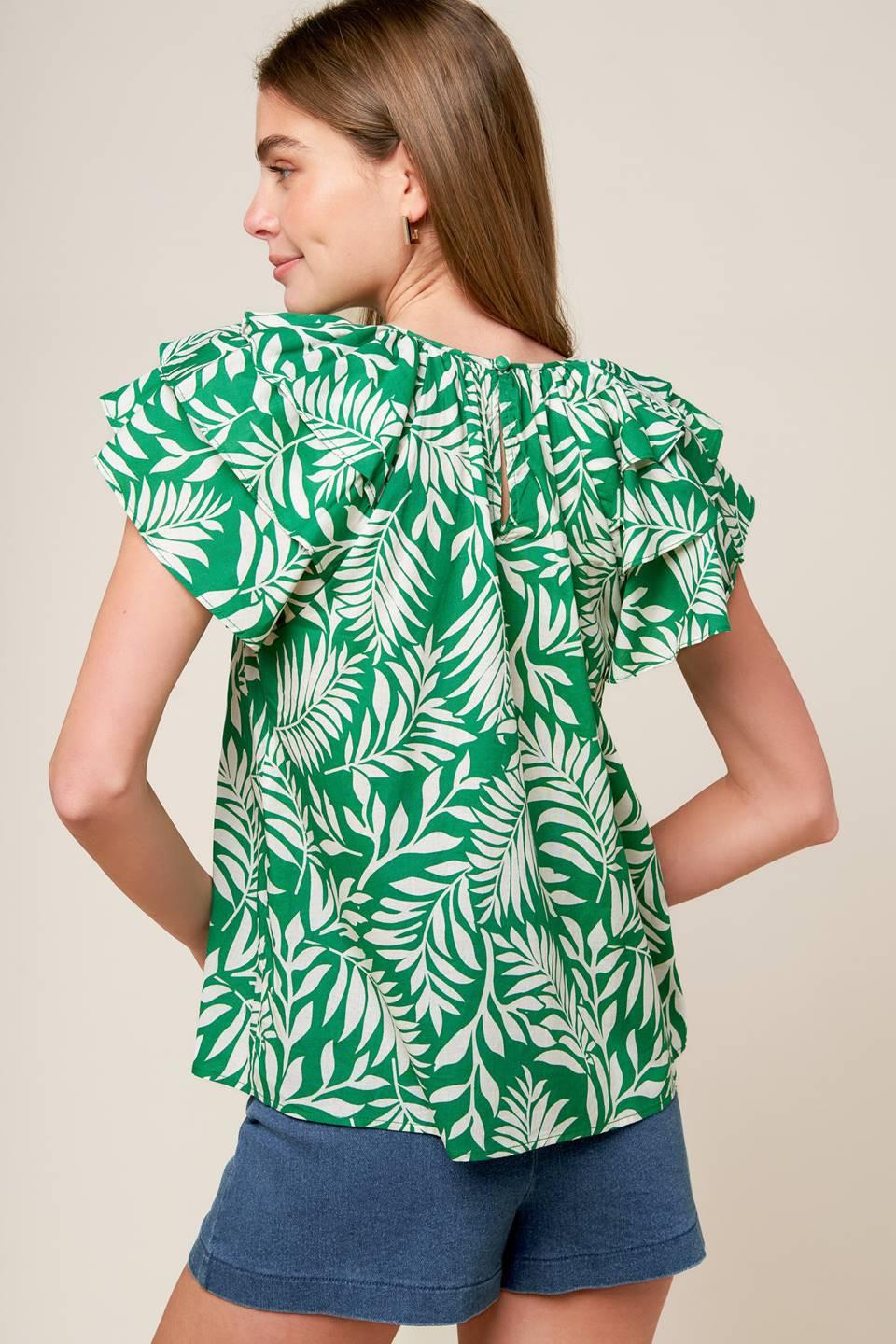 ROAMING AROUND GREEN WOVEN TOP Flying Tomato