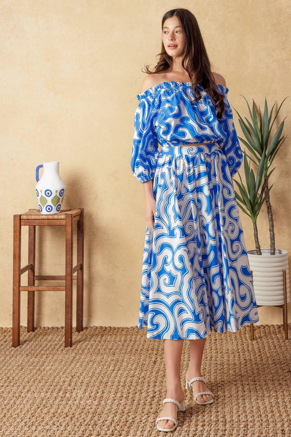 SUNSET SASHAY BLUE TOP AND SKIRT SET Flying Tomato