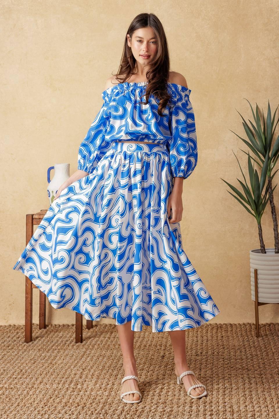 SUNSET SASHAY BLUE TOP AND SKIRT SET Flying Tomato