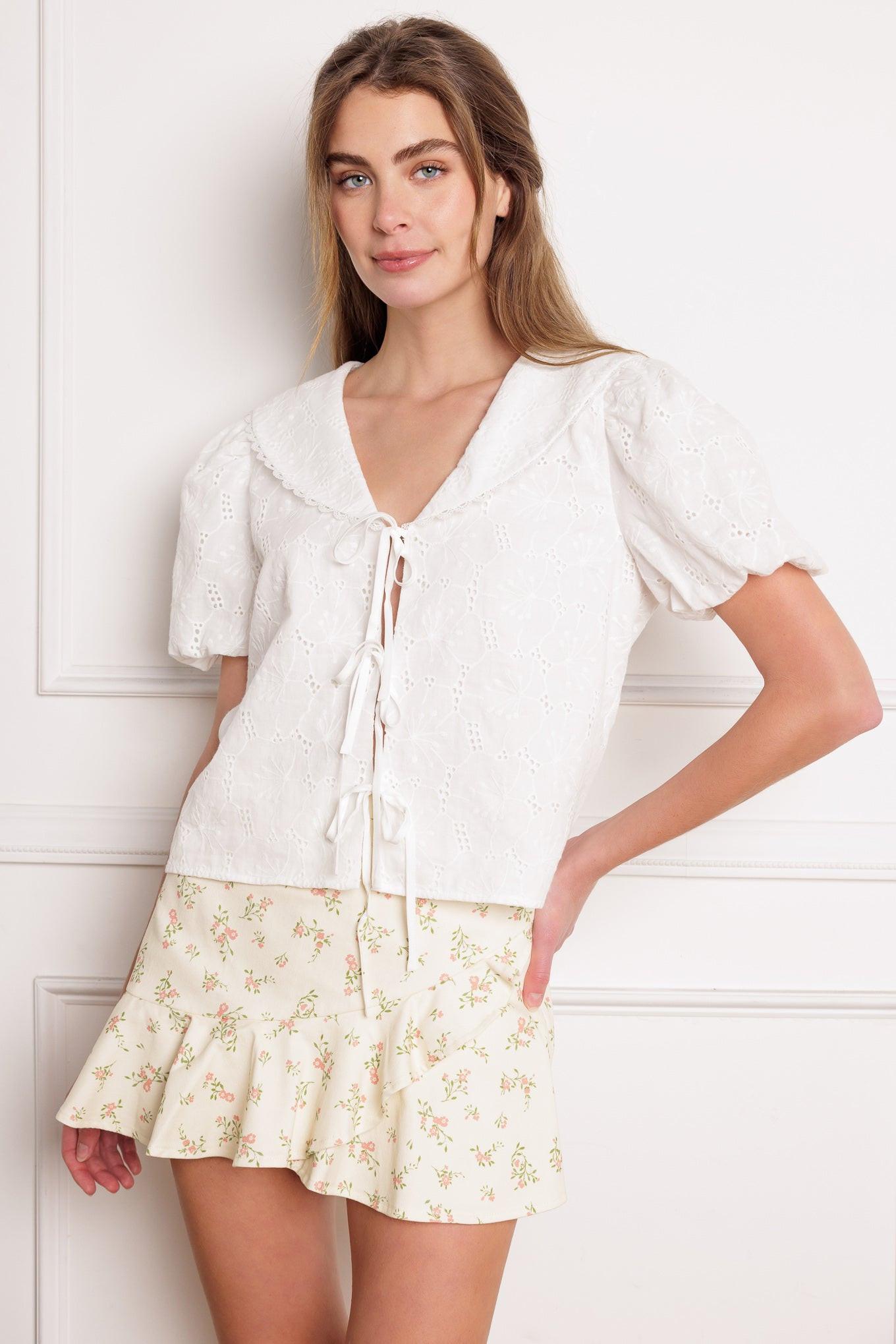 WHAT WILL BE EYELET WOVEN TOP Flying Tomato