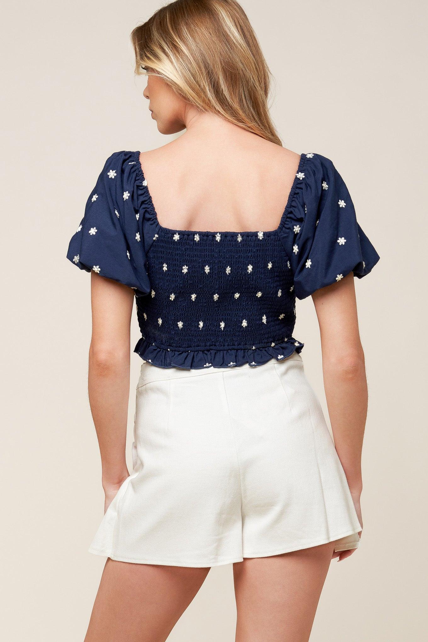 BEBE ALERT NAVY WOVEN TOP Flying Tomato