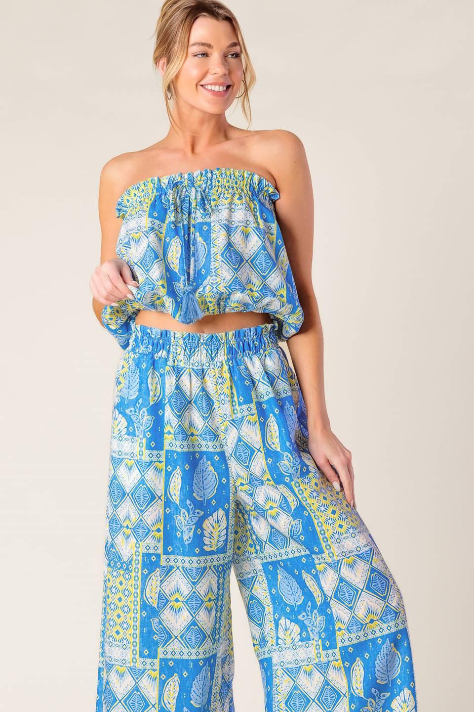 LET'S GET OUT OF TOWN WOVEN TOP AND PANT SET Flying Tomato