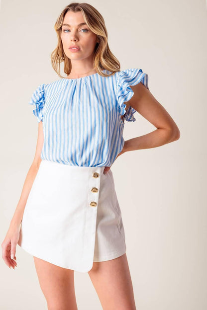 SWEET HARMONY BLUE WOVEN TOP Flying Tomato