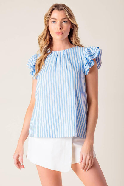 SWEET HARMONY BLUE WOVEN TOP Flying Tomato