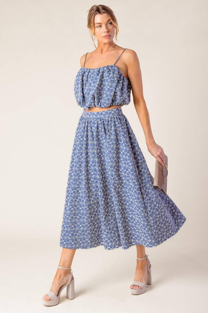 THE BEAUTY OF NOW WOVEN EYELET TOP AND SKIRT SET Flying Tomato
