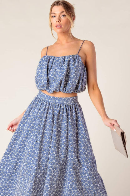 THE BEAUTY OF NOW WOVEN EYELET TOP AND SKIRT SET Flying Tomato