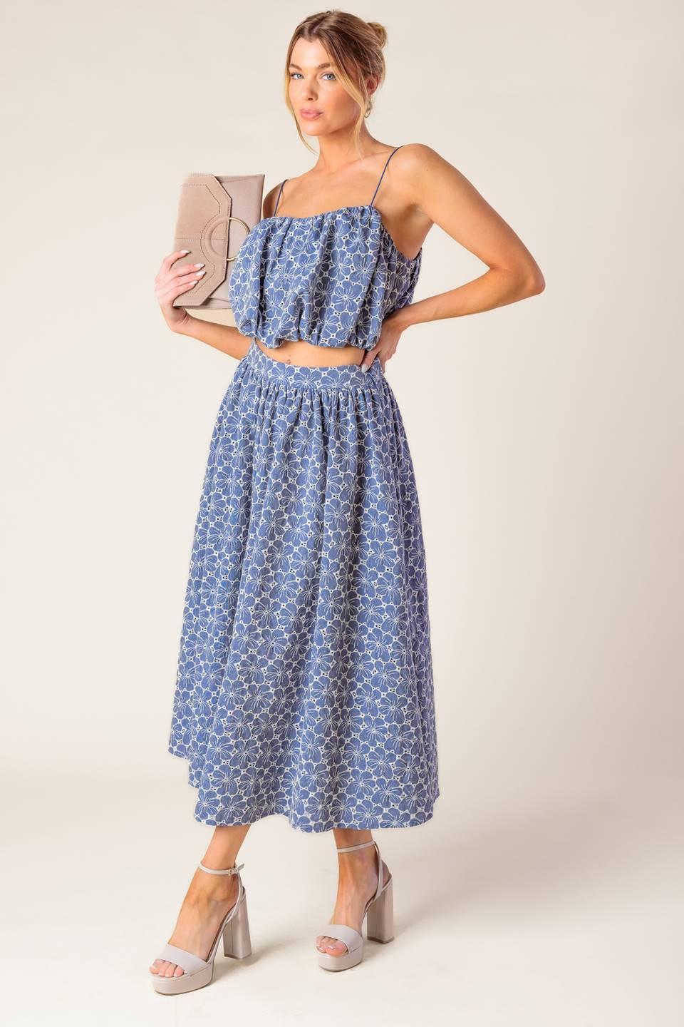 THE BEAUTY OF NOW WOVEN EYELET TOP AND SKIRT SET Flying Tomato