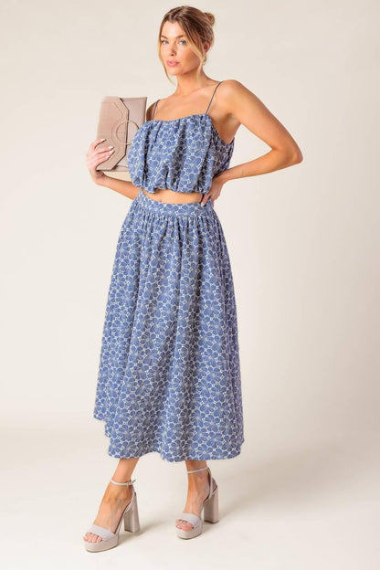 THE BEAUTY OF NOW WOVEN EYELET TOP AND SKIRT SET Flying Tomato