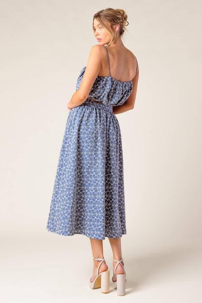 THE BEAUTY OF NOW WOVEN EYELET TOP AND SKIRT SET Flying Tomato