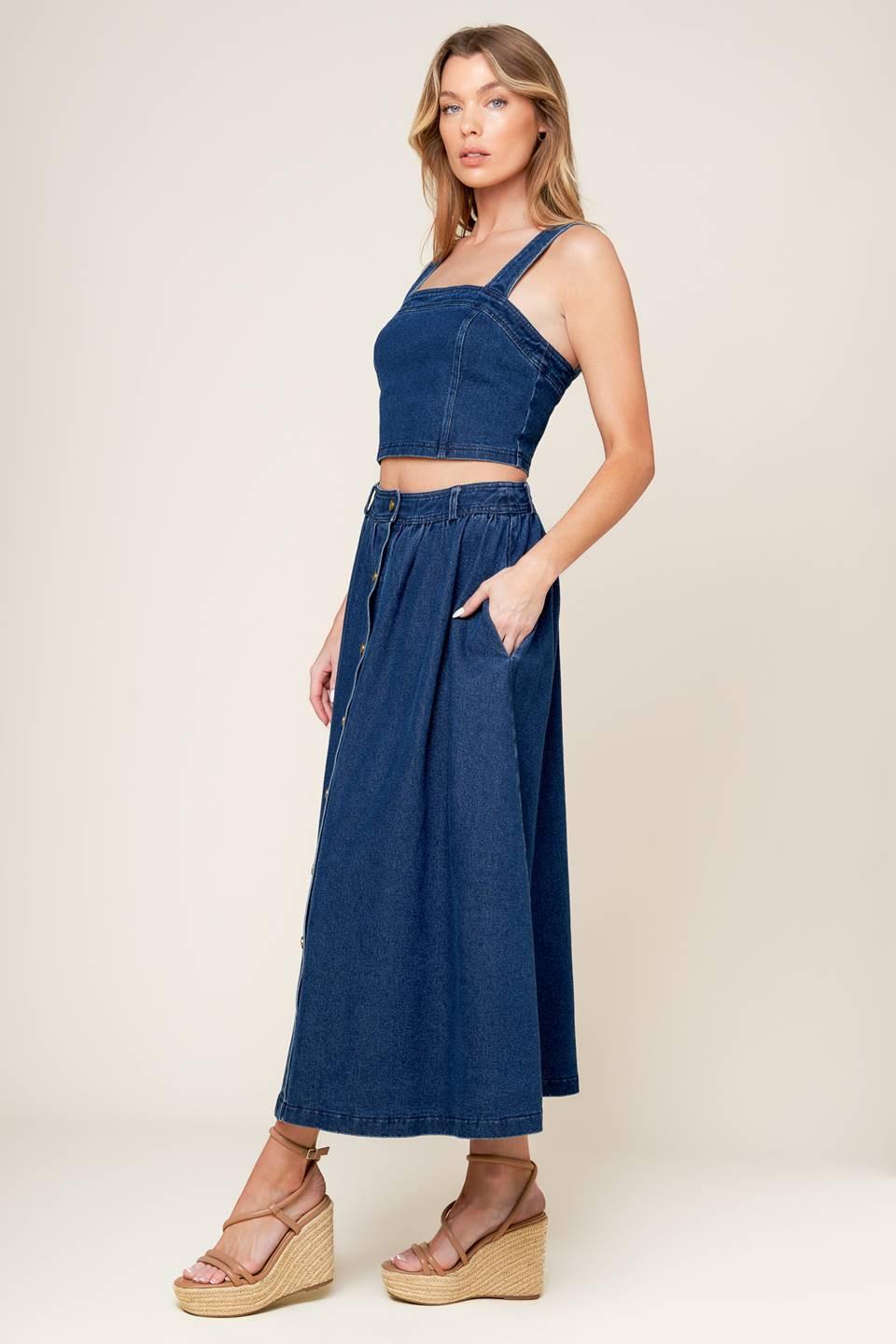 SIMPLY THE VIBE DENIM TOP AND SKIRT SET Flying Tomato