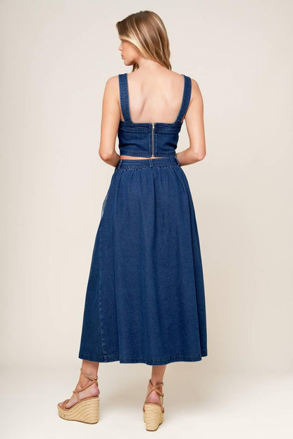 SIMPLY THE VIBE DENIM TOP AND SKIRT SET Flying Tomato