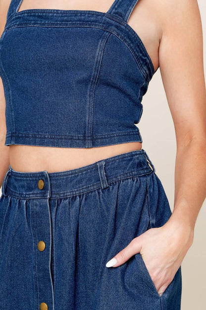 SIMPLY THE VIBE DENIM TOP AND SKIRT SET Flying Tomato