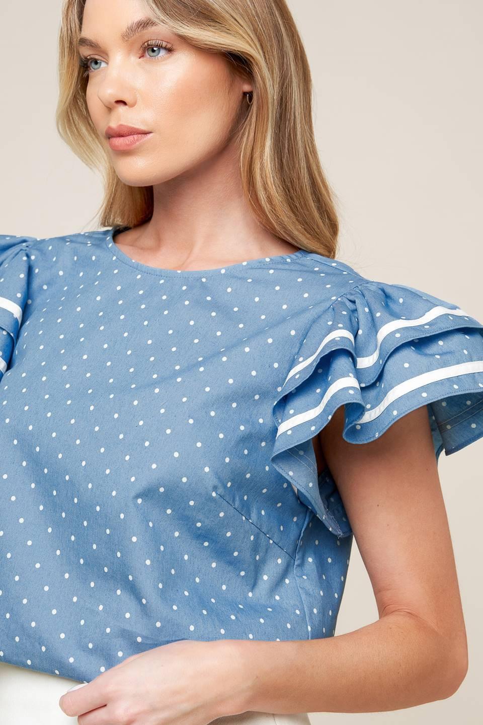 WEEKEND GETAWAY BLUE WOVEN TOP Flying Tomato