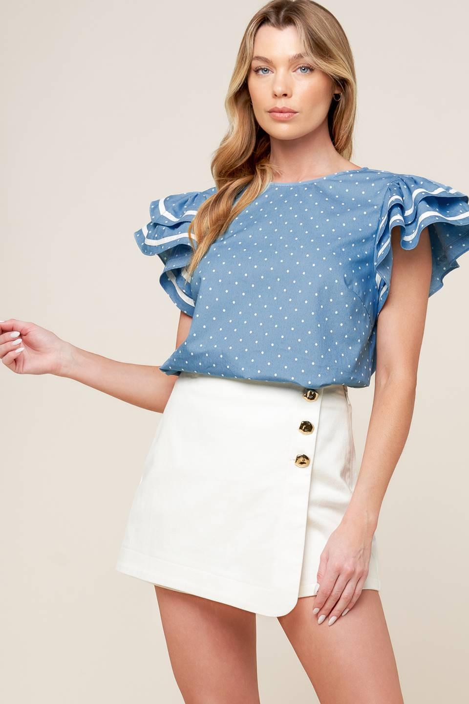 WEEKEND GETAWAY BLUE WOVEN TOP Flying Tomato