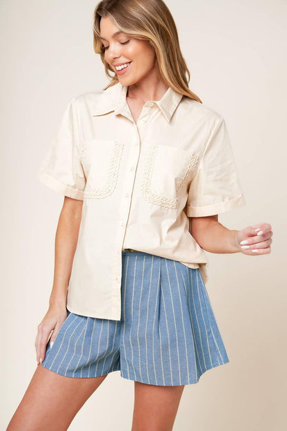 LAYTON CREAM WOVEN TOP Flying Tomato