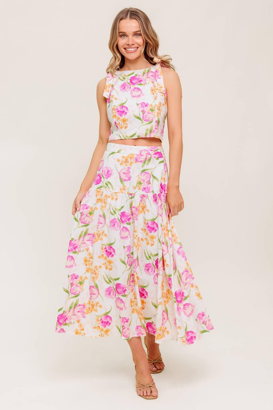 BOTANICAL BLISS WOVEN TOP AND SKIRT SET Flying Tomato