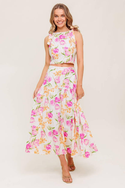 BOTANICAL BLISS WOVEN TOP AND SKIRT SET Flying Tomato