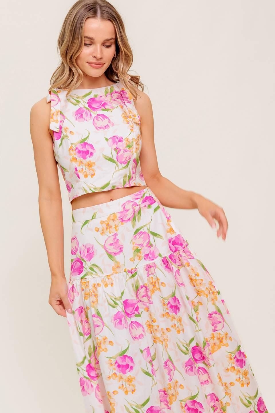 BOTANICAL BLISS WOVEN TOP AND SKIRT SET Flying Tomato