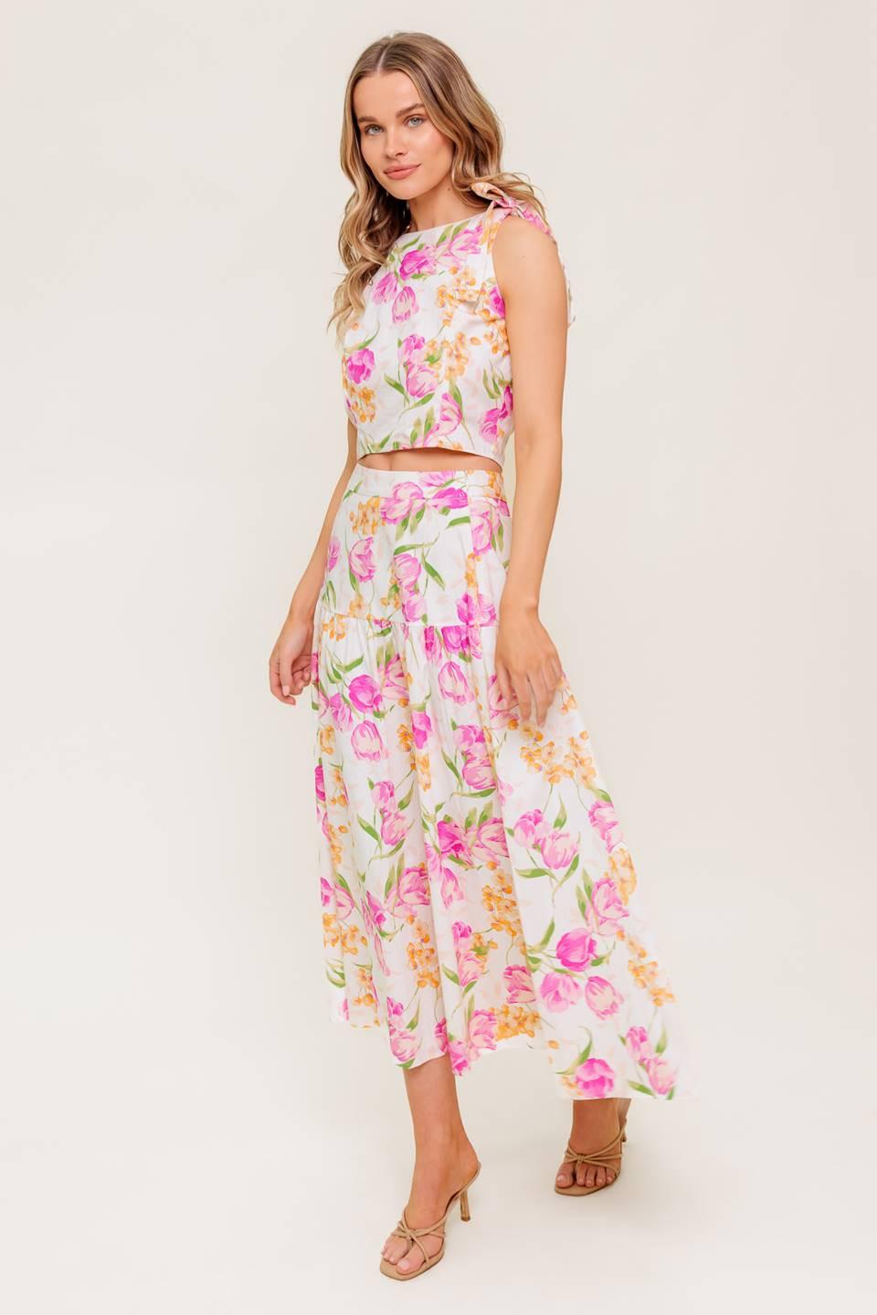 BOTANICAL BLISS WOVEN TOP AND SKIRT SET Flying Tomato