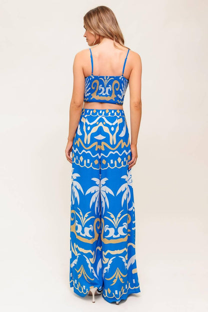 EVENING BLUE WOVEN CROP TOP AND PANT SET Flying Tomato