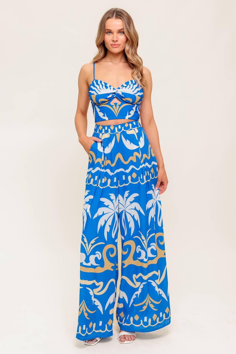 EVENING BLUE WOVEN CROP TOP AND PANT SET Flying Tomato