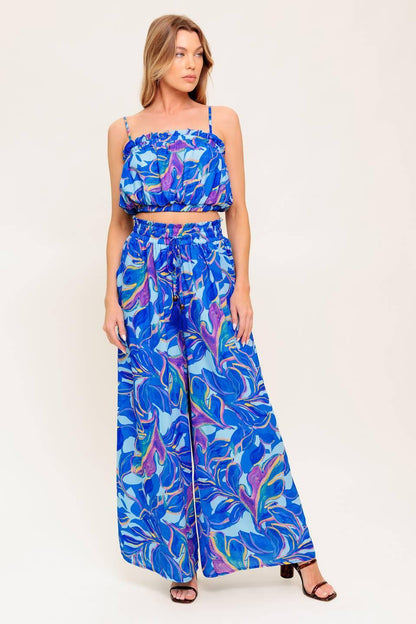 CHERISHED KISS BLUE WOVEN TOP AND PANTS SET Flying Tomato