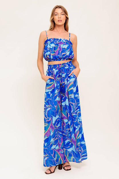 CHERISHED KISS BLUE WOVEN TOP AND PANTS SET Flying Tomato