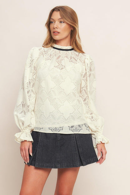 PRECIOUS LOOK IVORY WOVEN LACE TOP Flying Tomato
