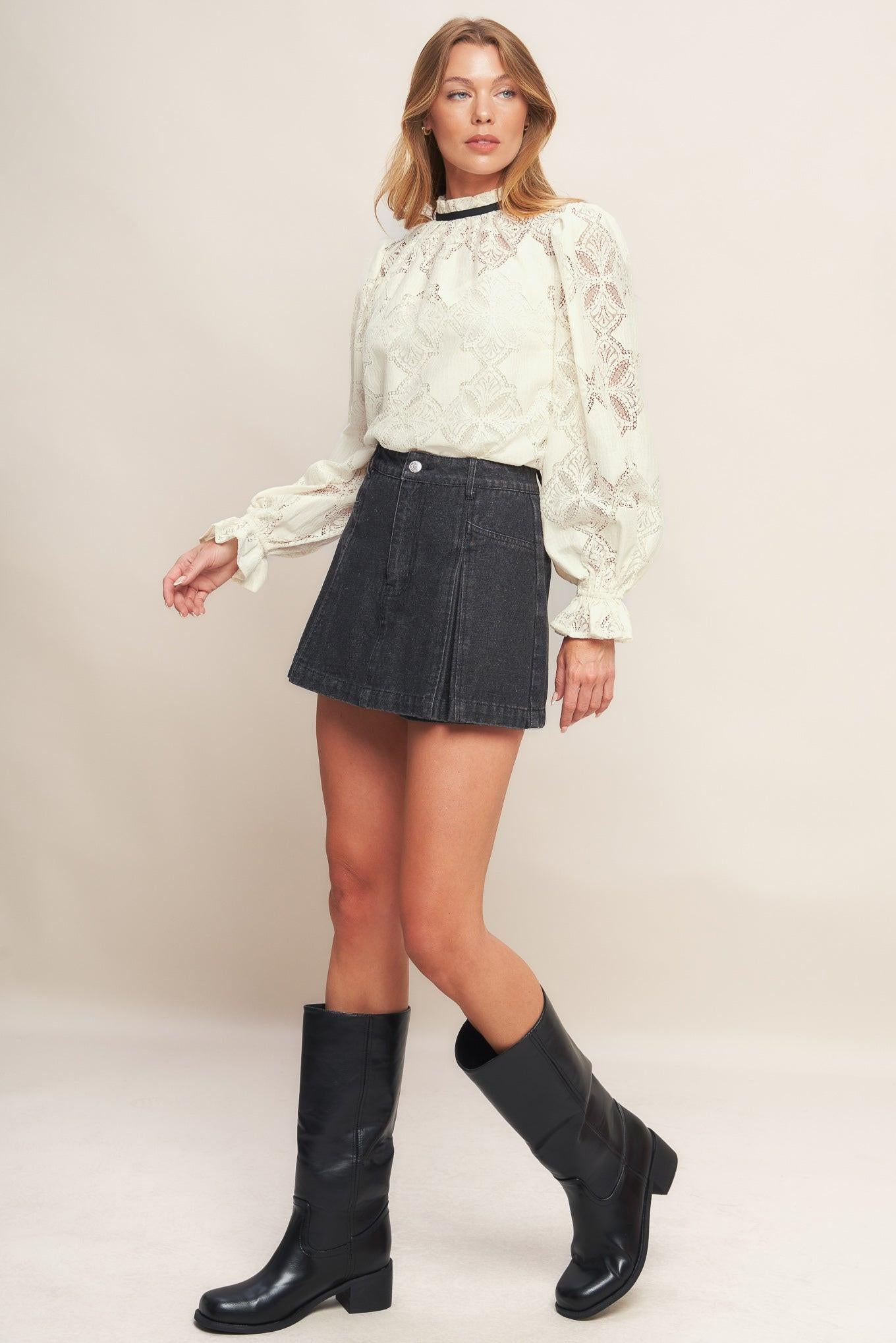 PRECIOUS LOOK IVORY WOVEN LACE TOP Flying Tomato