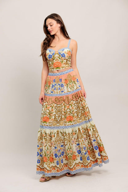 SWEET MEADOW MEMORIES WOVEN TOP AND SKIRT SET Flying Tomato