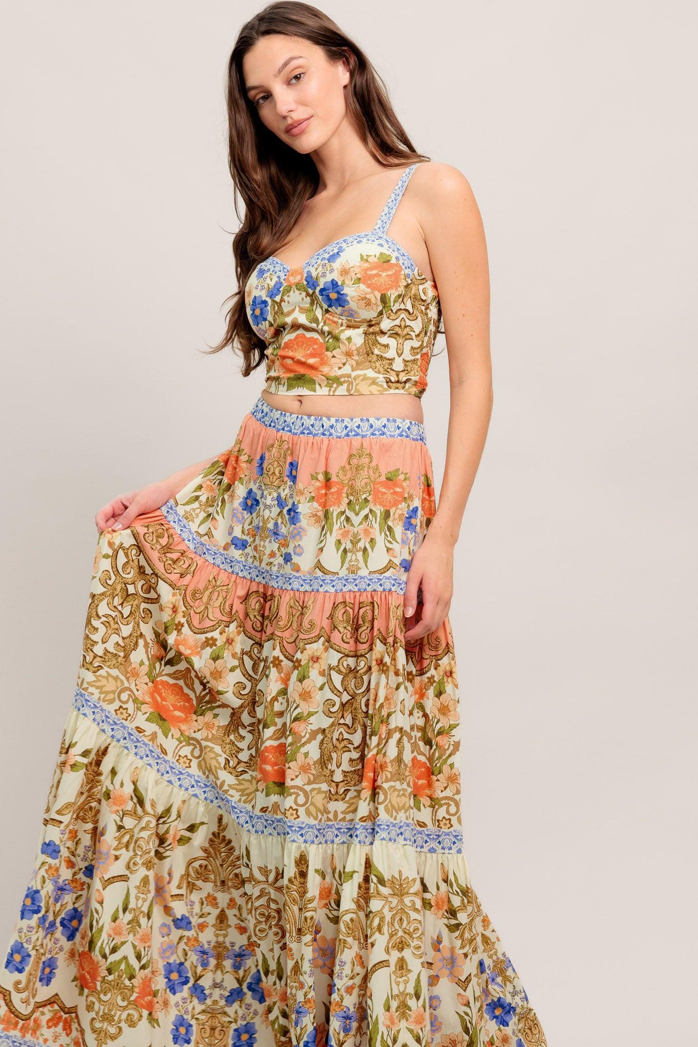 SWEET MEADOW MEMORIES WOVEN TOP AND SKIRT SET Flying Tomato