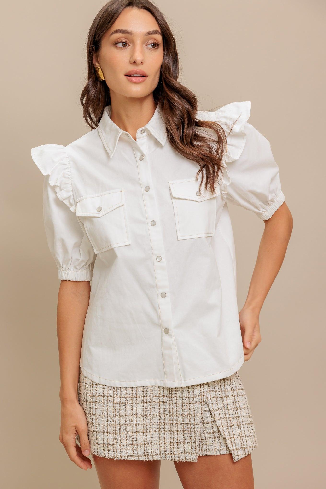 MUSE DETAIL WOVEN TOP Flying Tomato