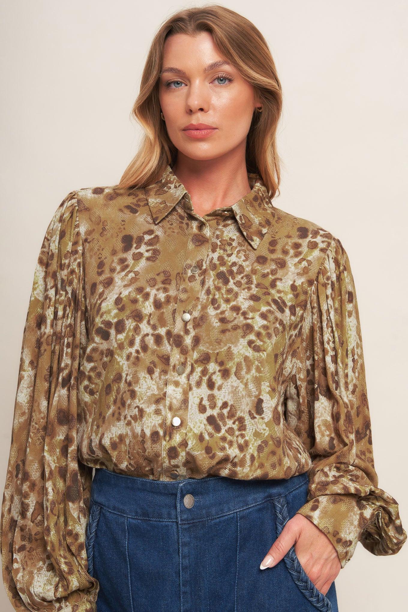 WILD LUXE TAUPE WOVEN TOP Flying Tomato