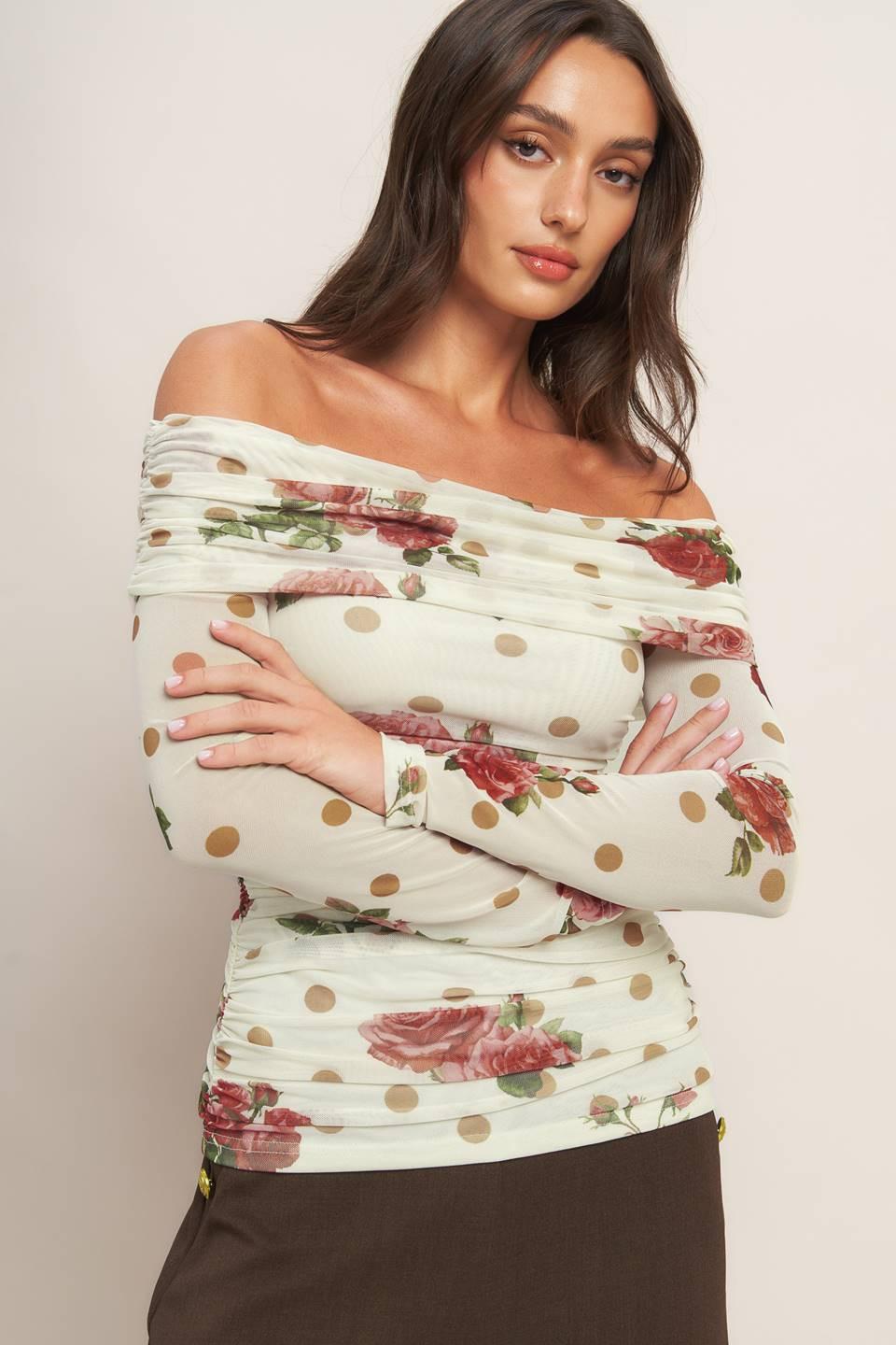 CREAM & BLOOM DELIGHT POWER MESH TOP Flying Tomato