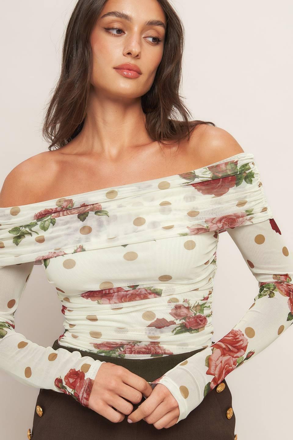 CREAM & BLOOM DELIGHT POWER MESH TOP Flying Tomato