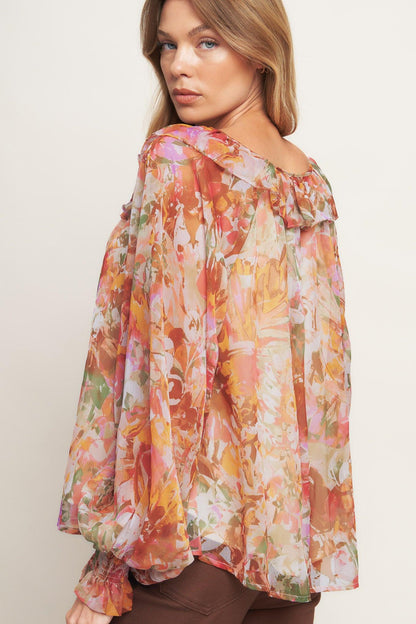SOFT FLORAL RUST WOVEN TOP Flying Tomato