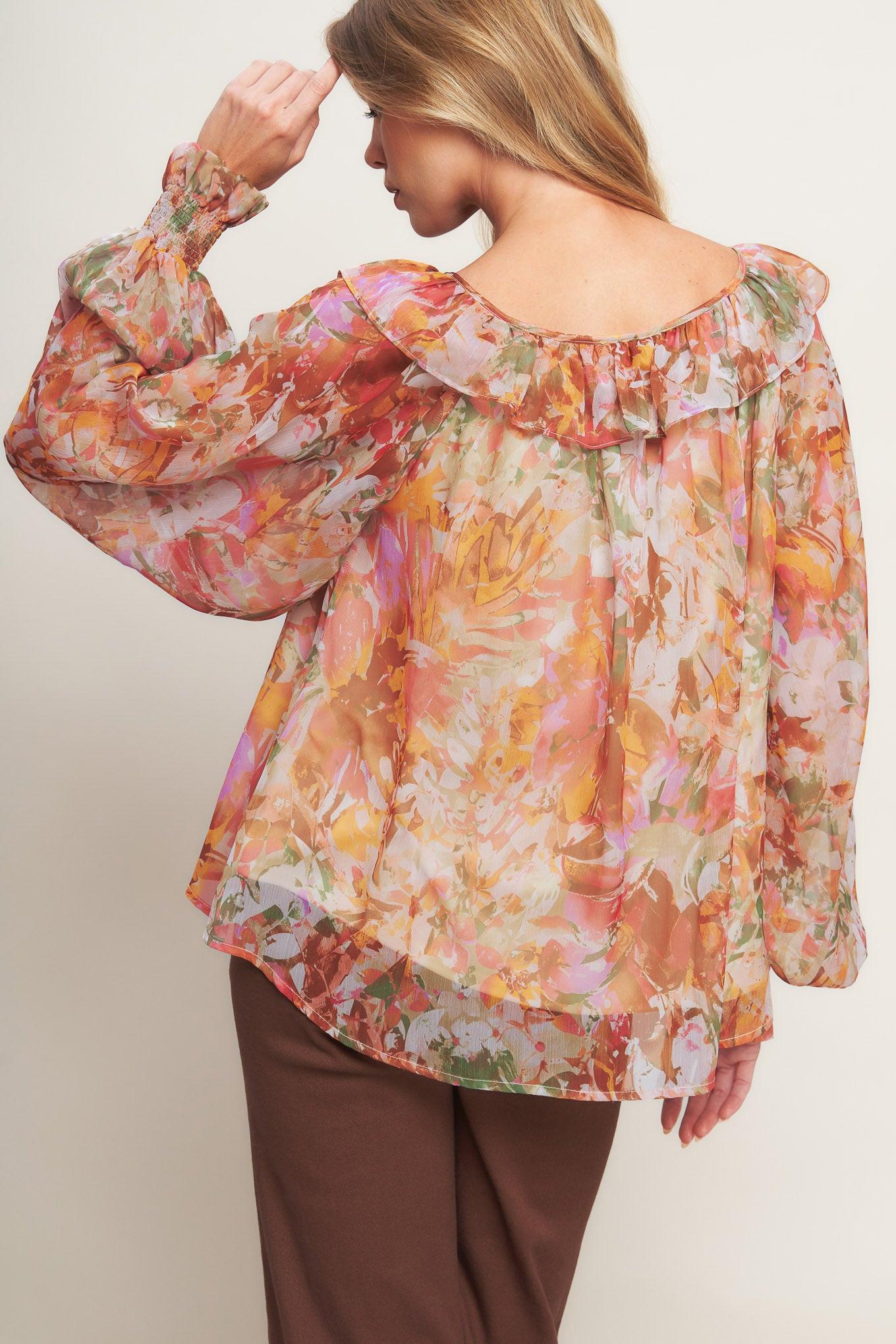 SOFT FLORAL RUST WOVEN TOP Flying Tomato