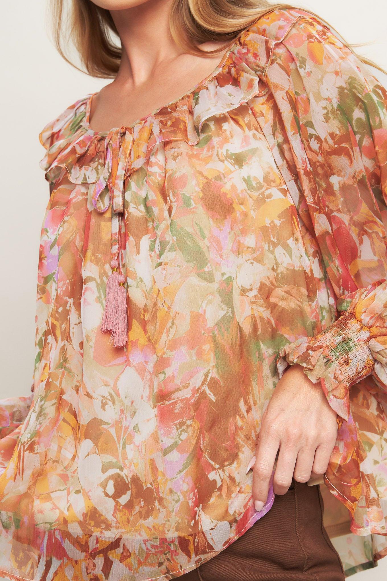 SOFT FLORAL RUST WOVEN TOP Flying Tomato