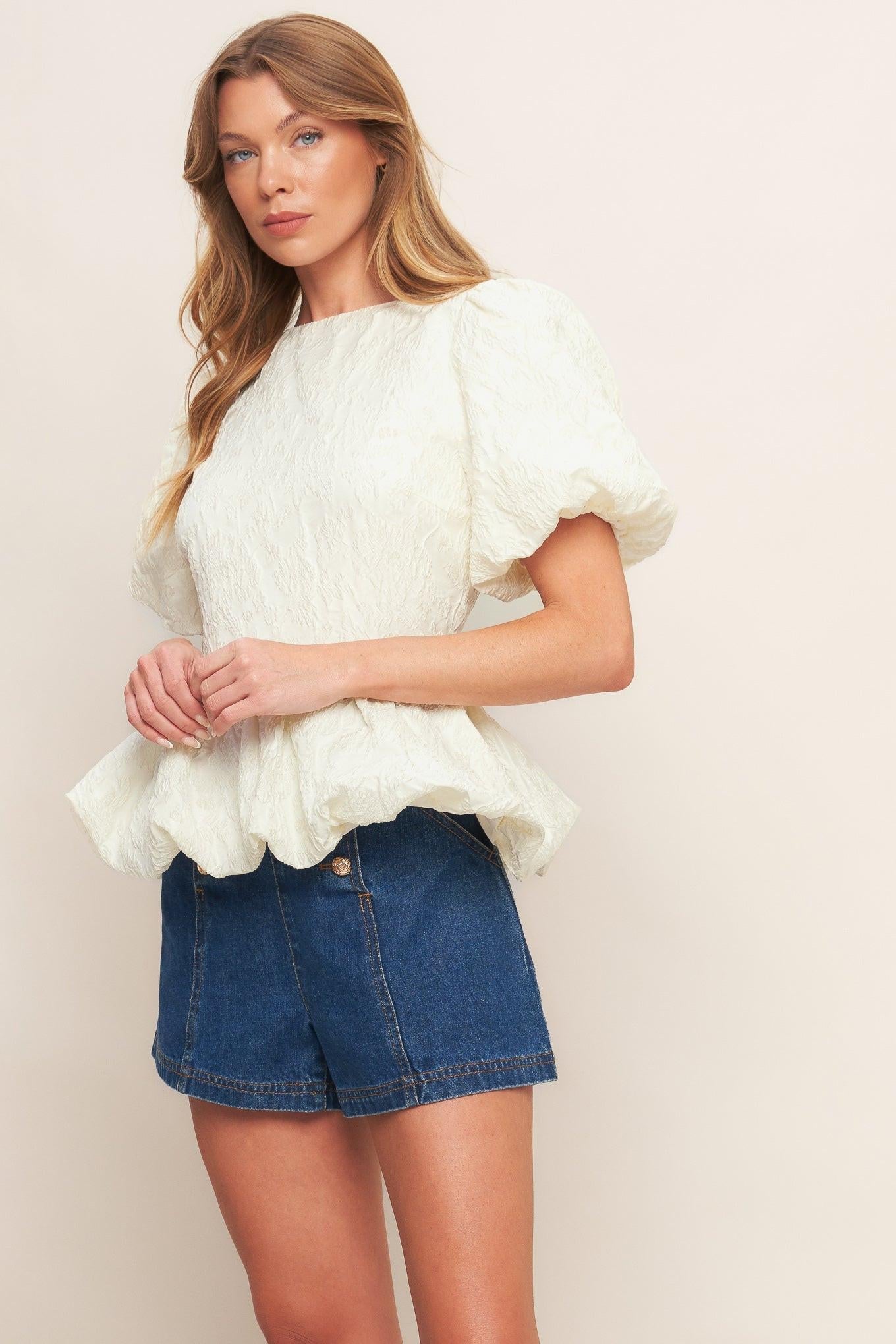 VANILLA SCALLOP WOVEN TOP Flying Tomato