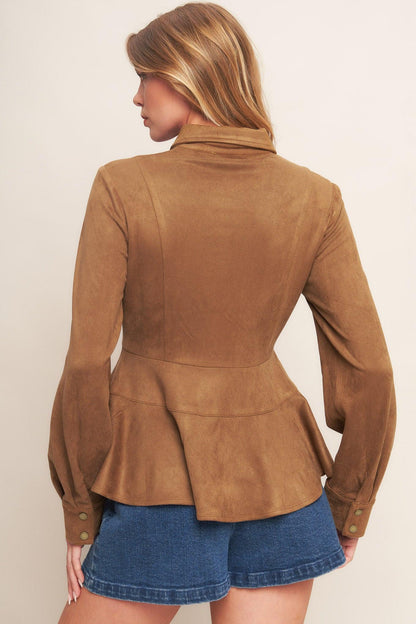 REFINED IMPRESSION FAUX SUEDE TOP Flying Tomato