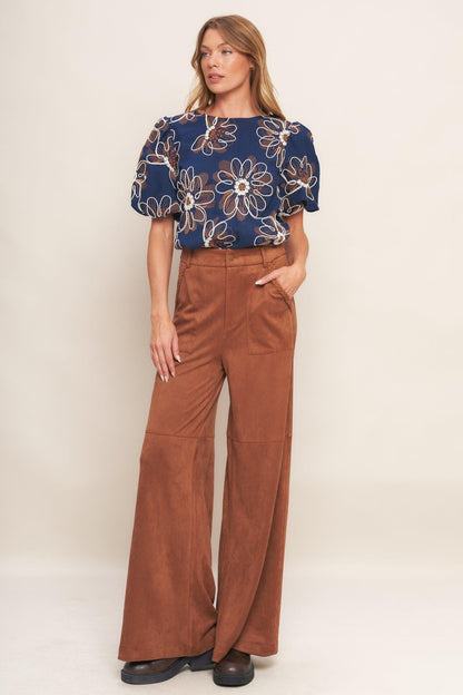 RETRO BLOOM PUFF SLEEVE WOVEN TOP Flying Tomato