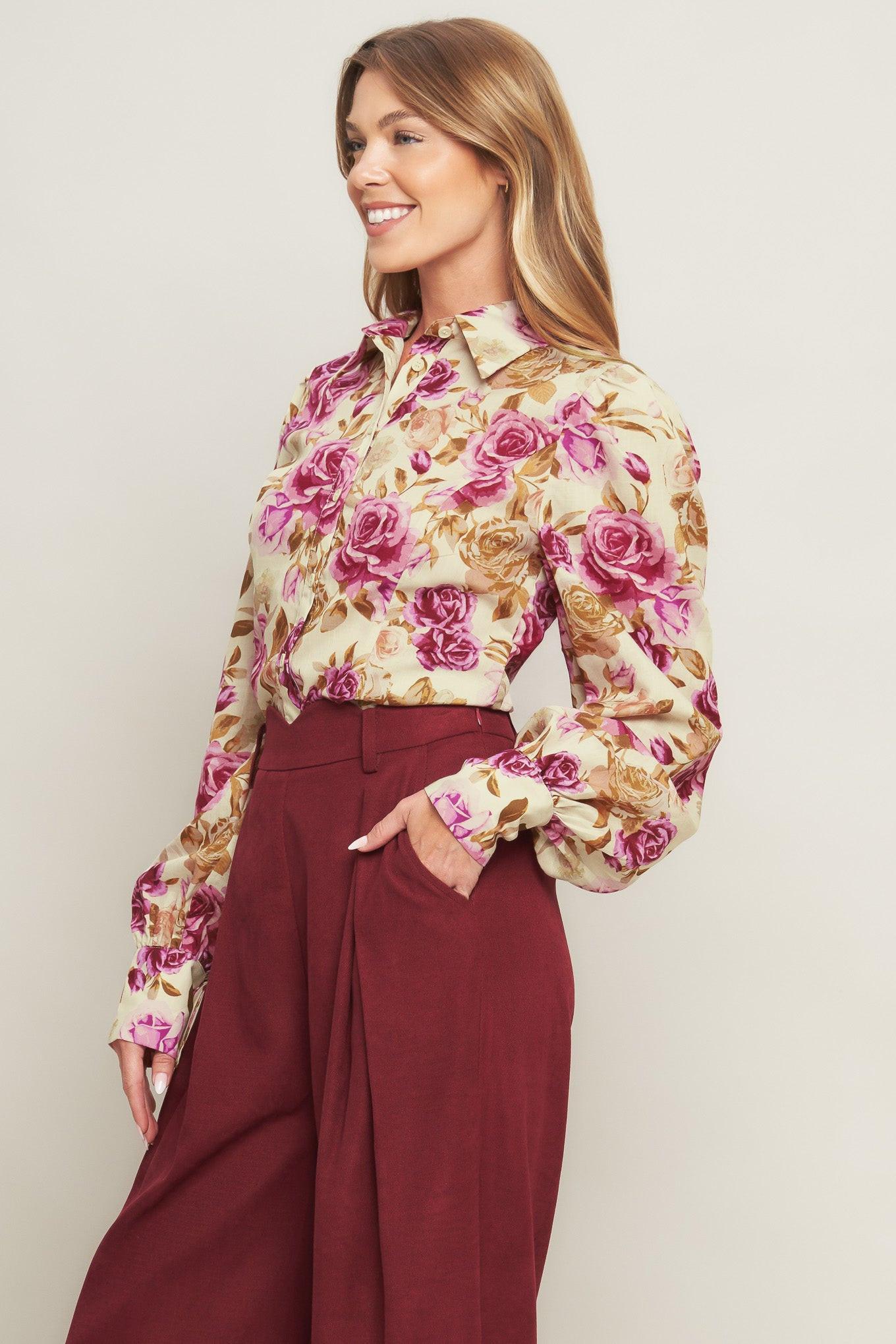 PARISIAN ROSE DREAM WOVEN TOP Flying Tomato
