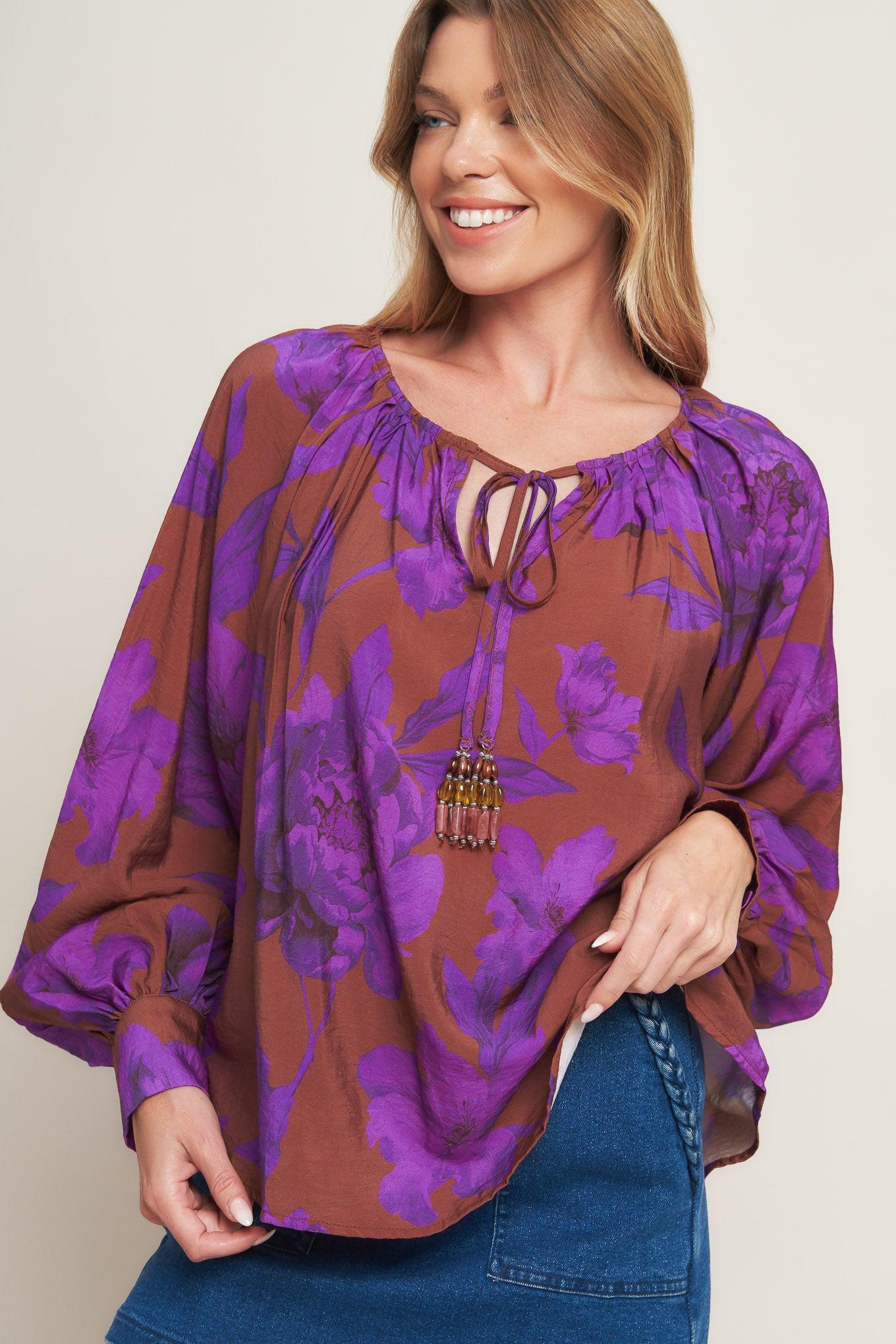 VIOLET DREAM WOVEN PEASANT TOP Flying Tomato